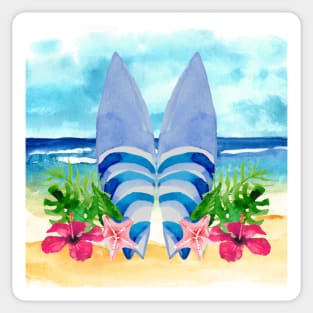 Watercolor Surfboard Scene Sticker